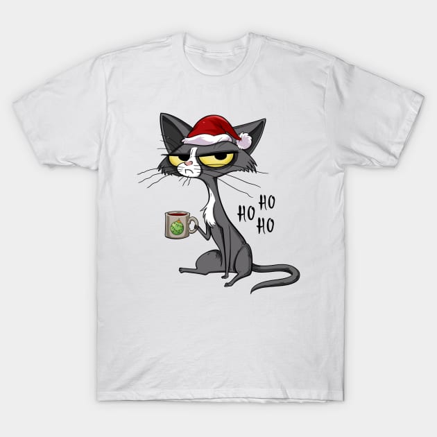 Grumpy christmas cat Santa hat T-Shirt by AmiG